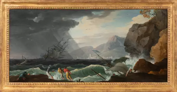 Le calme et la tempête, paire de marines par Lacroix de Marseille 1773