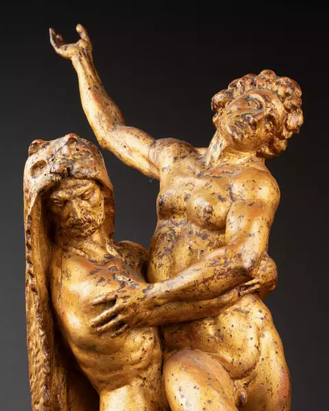 Hercule et Antée, sculpture en bois doré, Italie, XVIIIème siècle