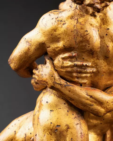 Hercule et Antée, sculpture en bois doré, Italie, XVIIIème siècle