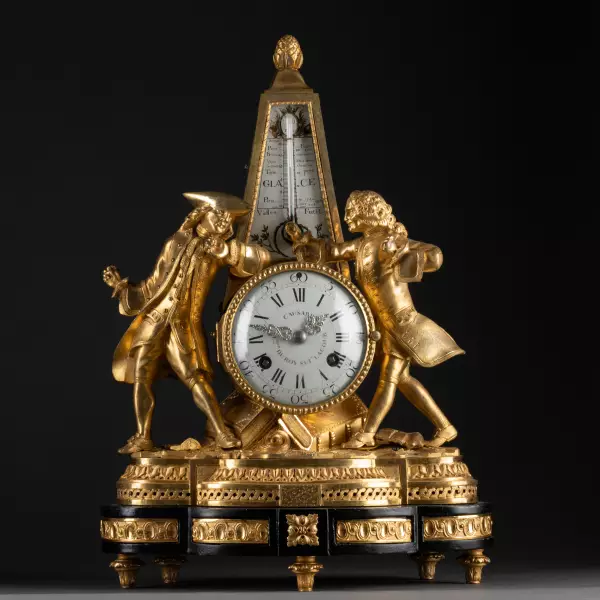 Pendule thermomètre Rousseau et Voltaire, Paris vers 1778